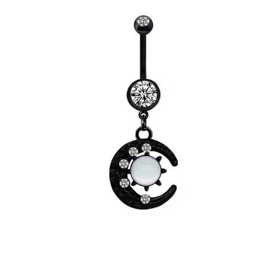 Black moon belly ring