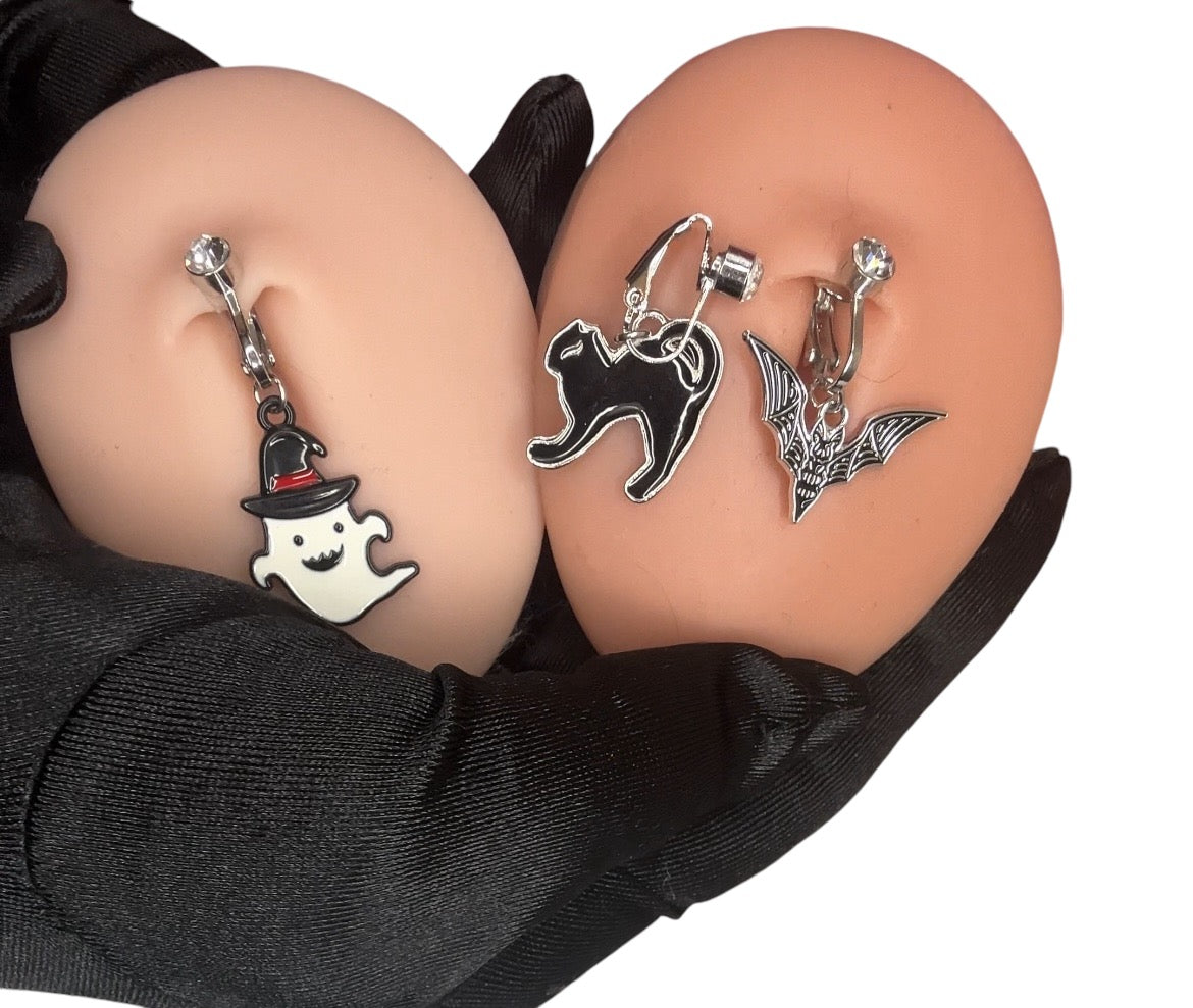 Cat clip on belly ring